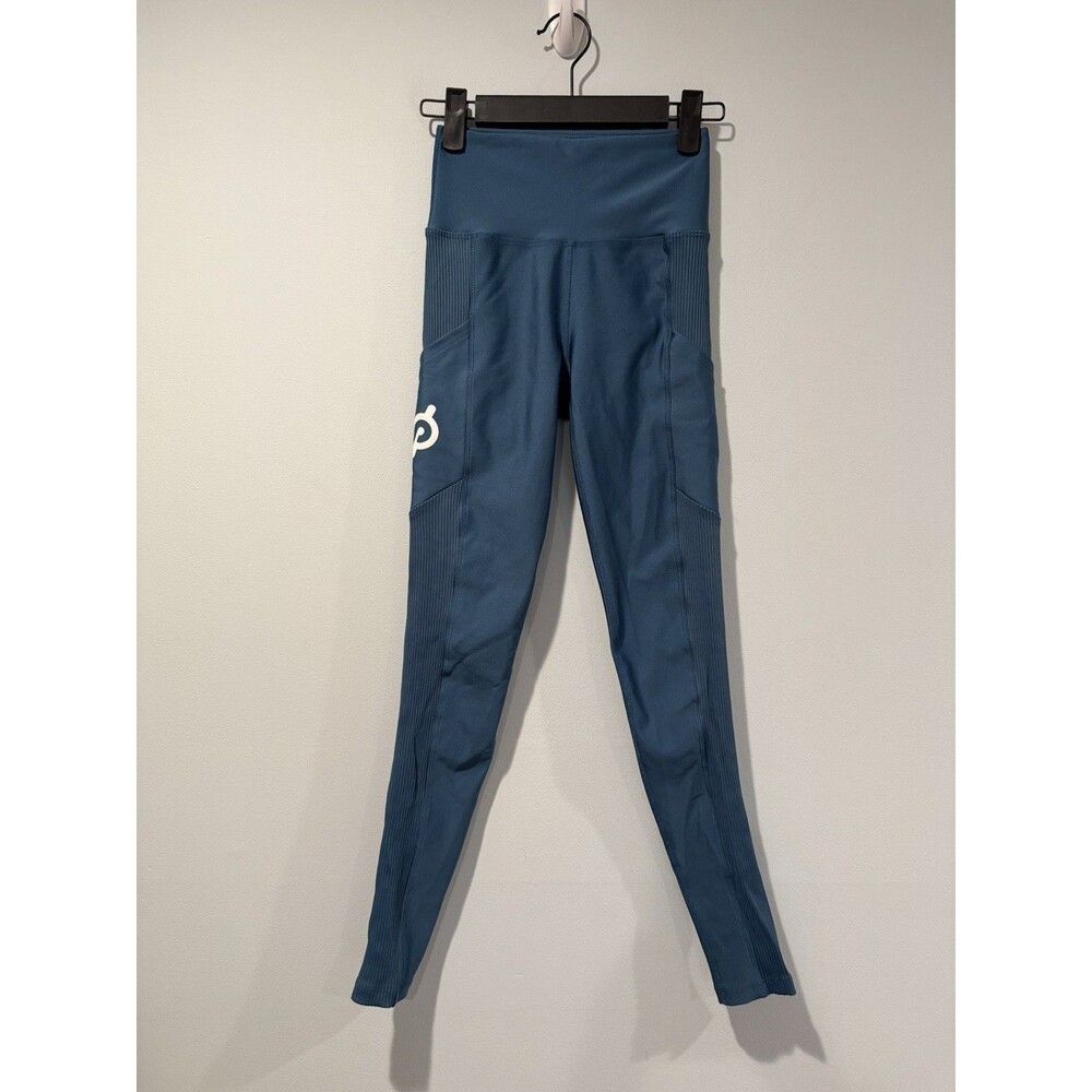 Peloton Leggings Women XS Teal Logo Stretch Pockets Yoga Gym Travel Bike Hiking